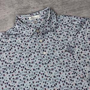 Peter Millar Polo Mens M Blue Beer Bottles Cans AOP Preppy Denton Country Club